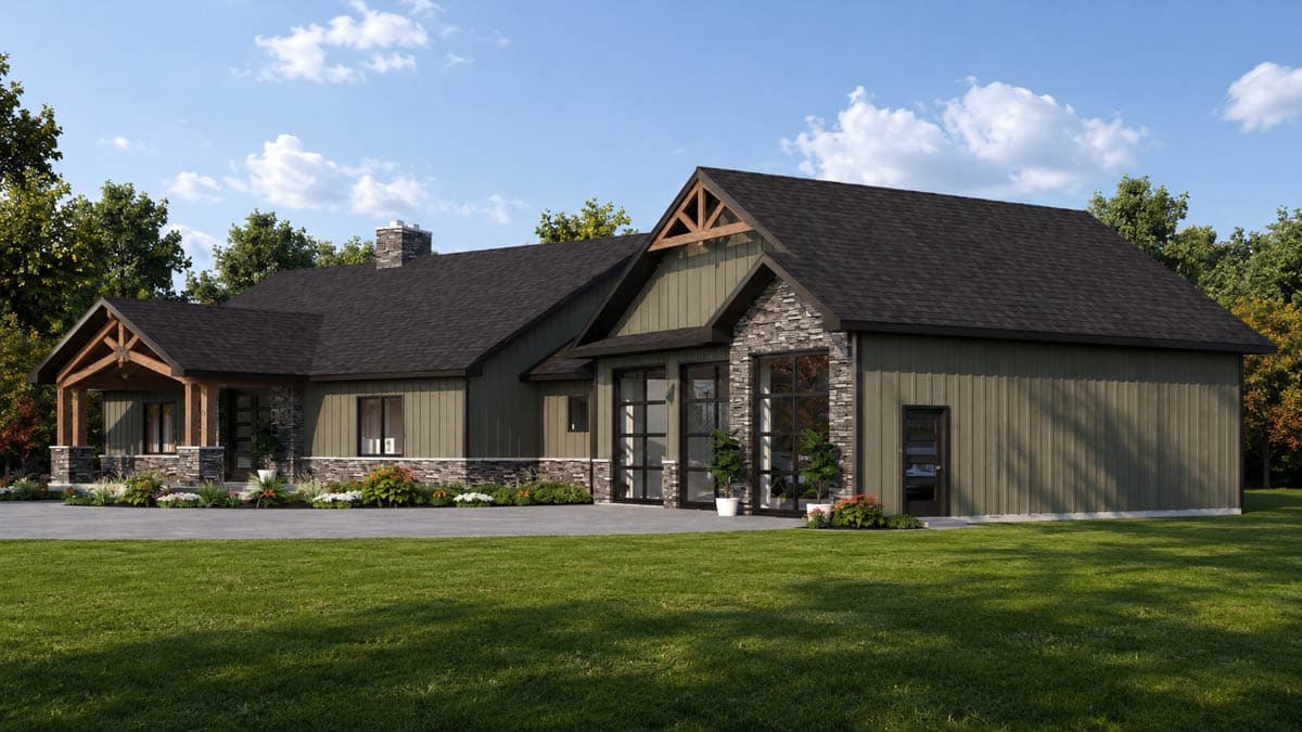 Plan 135480GRA: Modern Craftsman House Plan Featuring Two Bedrooms and Expansive Garage Space - Image #2 - Country, Craftsman, Farmhouse, Mountain, New American, Rustic