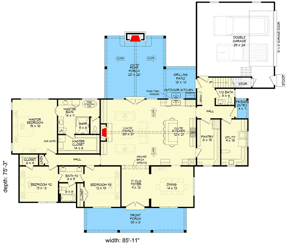 Plan 680726VR: Modern Farmhouse House Plan with 3 Bedrooms and Vaulted Outdoor Living - Floor Plan - Image #11 - Farmhouse, Modern Farmhouse