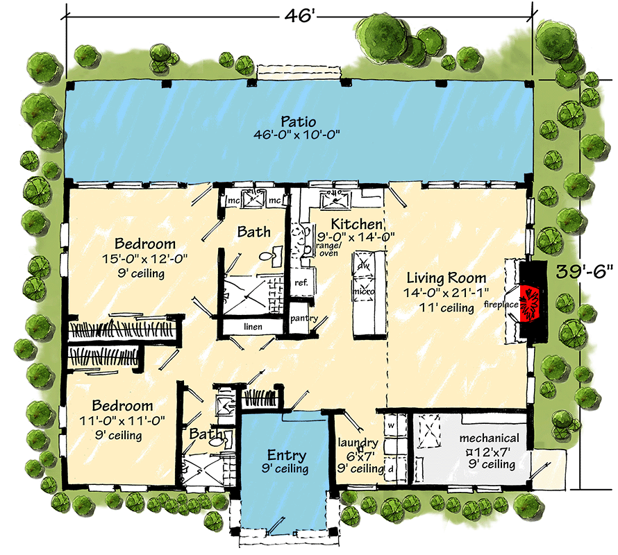 Plan 12982KN: Charming Two Bedroom Craftsman Cottage House Plan with Expansive Rear Patio - Floor Plan - Image #13 - Cabin, Country, Craftsman