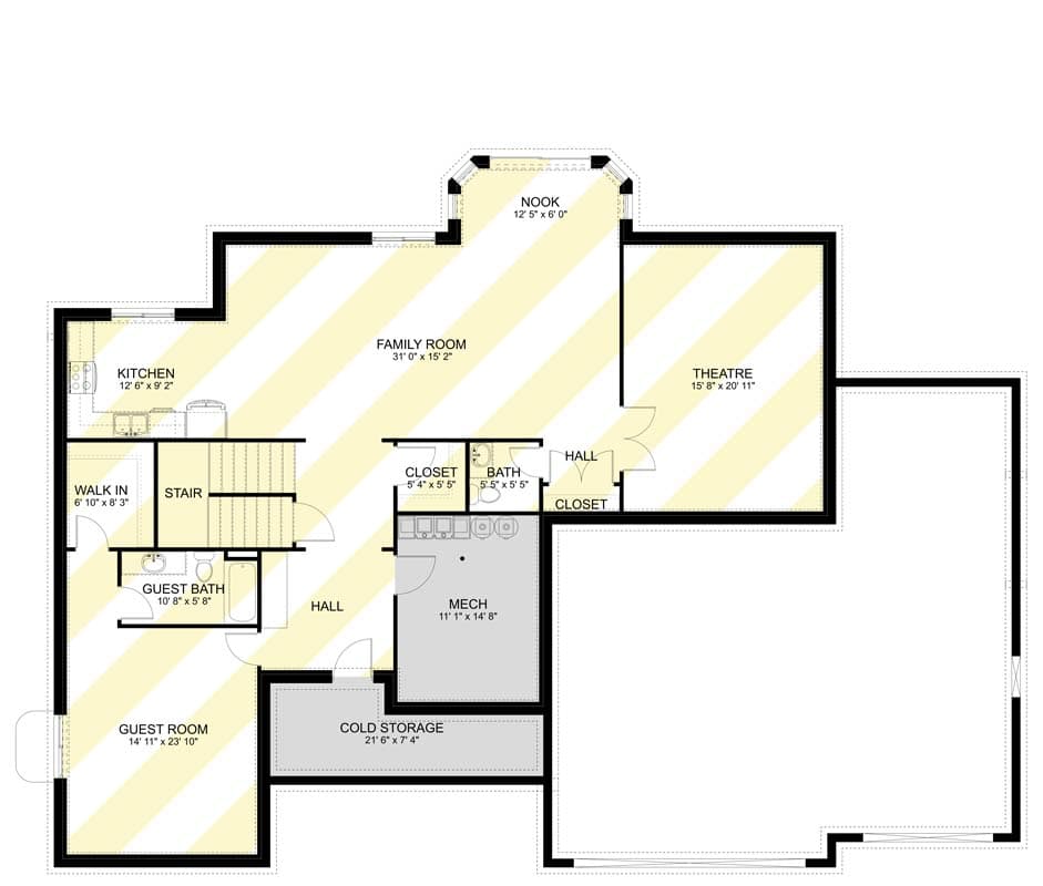 Plan 61776UT: European Traditional House Plan with Four Bedrooms and Three Car Garage - Floor Plan - Optionally Finished Lower Level - European, Traditional