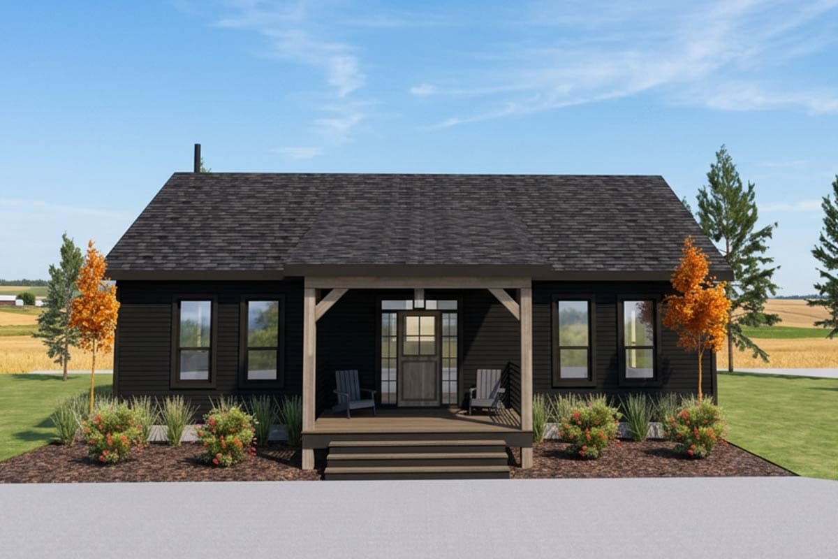 Plan 318307MAT: Cozy Three Bedroom Cottage House Plan with Vaulted Living Room - Image #3 - Cabin, Cottage, Farmhouse