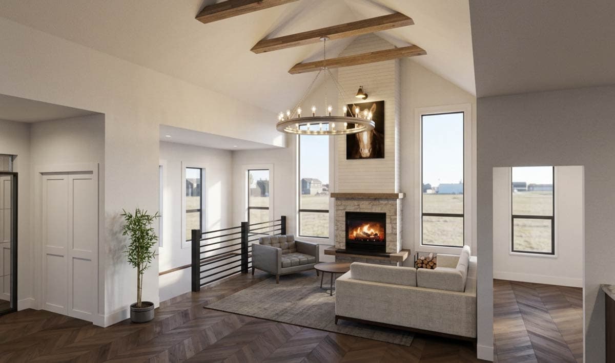 Plan 318307MAT: Cozy Three Bedroom Cottage House Plan with Vaulted Living Room - Image #5 - Cabin, Cottage, Farmhouse