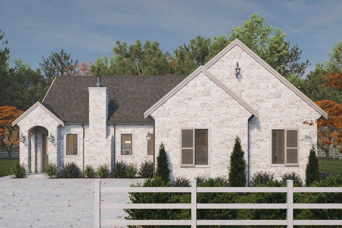 Plan 330030WLE: Charming European Cottage House Plan with Two Bedrooms and Open Layout - Image #2 - Cottage, European, French Country