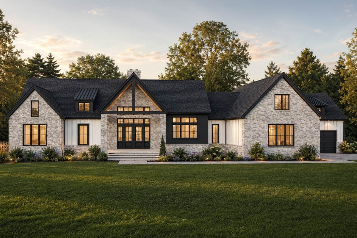 Modern Farmhouse House Plan with 4-Car Garage and 3 Bedrooms