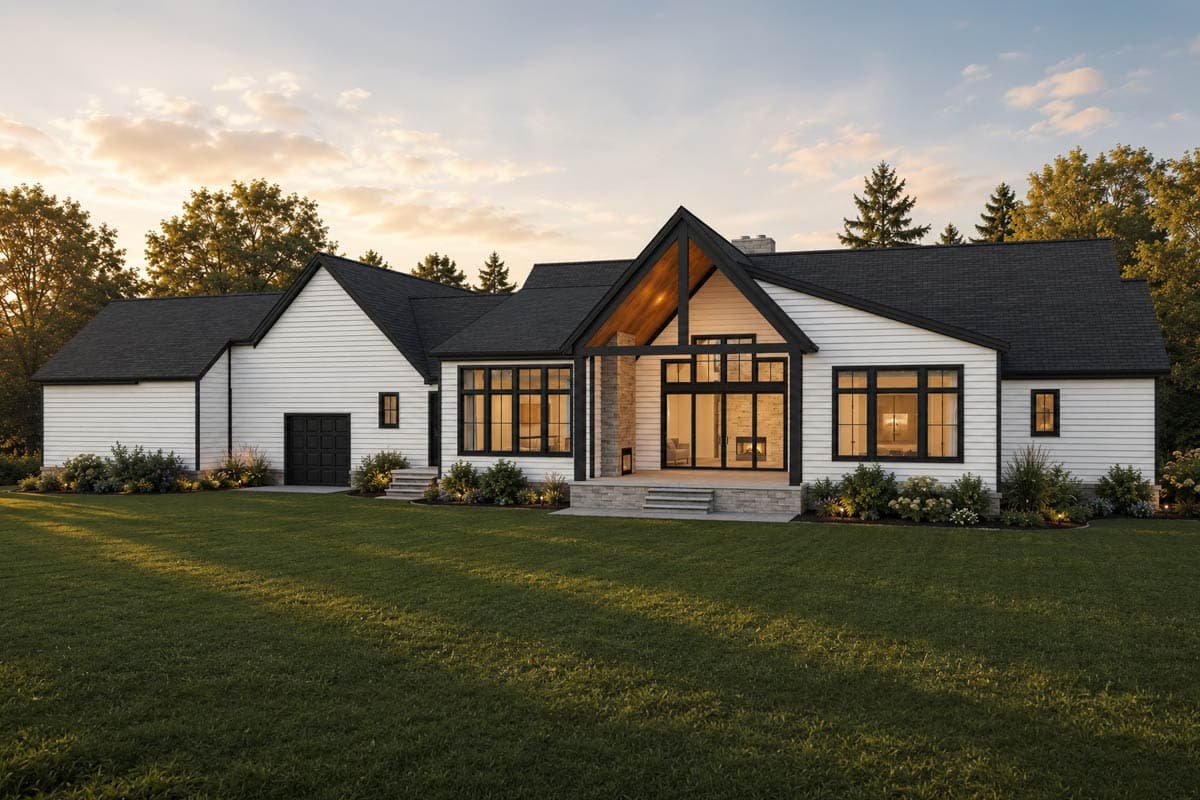 Plan 911083JVD: Modern Farmhouse House Plan with 4-Car Garage and 3 Bedrooms - Image #3 - Contemporary, Country, Modern, Modern Farmhouse, Ranch, Transitional