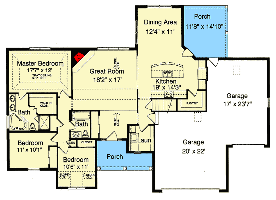 Plan 3952ST: 3-Bed House Plan with a Mixed-Face Exterior - Floor Plan - Main Level - Ranch, Traditional