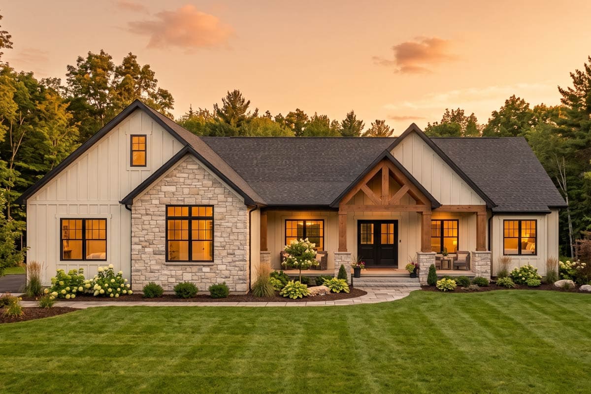 Plan 911084JVD: Modern Farmhouse House Plan with 3 Bedrooms and 3-Car Garage - Image #1 - Contemporary, Craftsman, Farmhouse, Modern Farmhouse, Ranch
