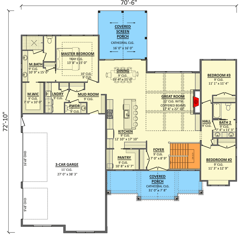 Plan 911084JVD: Modern Farmhouse House Plan with 3 Bedrooms and 3-Car Garage - Floor Plan - Image #12 - Contemporary, Craftsman, Farmhouse, Modern Farmhouse, Ranch