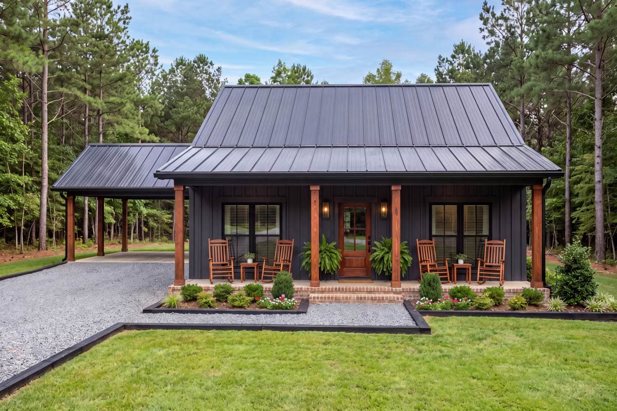 Plan image - 52063HZ:Charming Three Bedroom Modern Farmhouse House Plan with Attached Carport