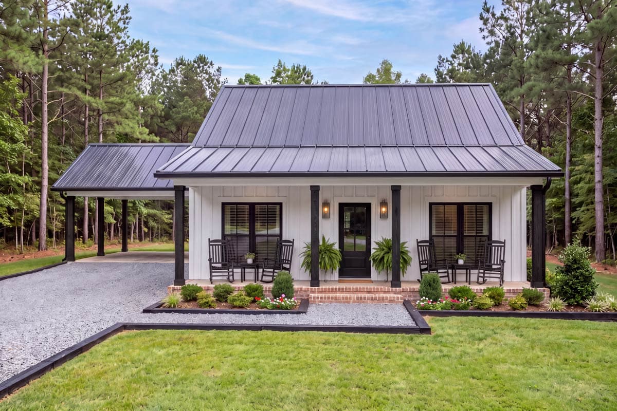 Plan 52063HZ: Charming Three Bedroom Modern Farmhouse House Plan with Attached Carport - Image #3 - Country, Modern Farmhouse, Traditional