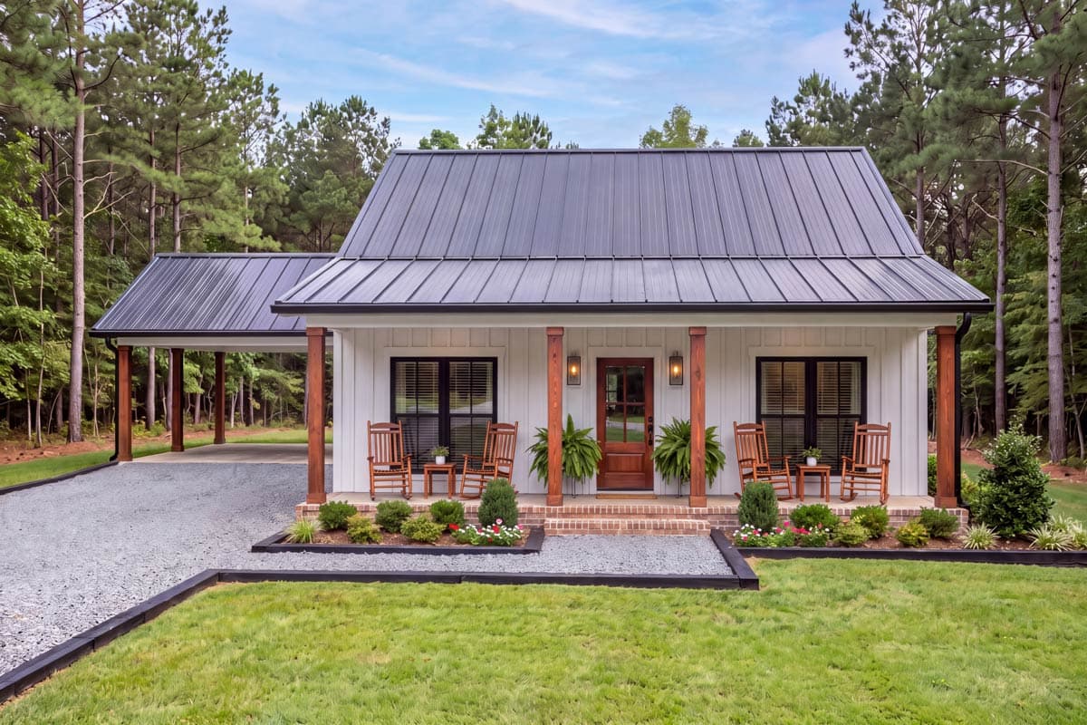 Plan 52063HZ: Charming Three Bedroom Modern Farmhouse House Plan with Attached Carport - Image #2 - Country, Modern Farmhouse, Traditional