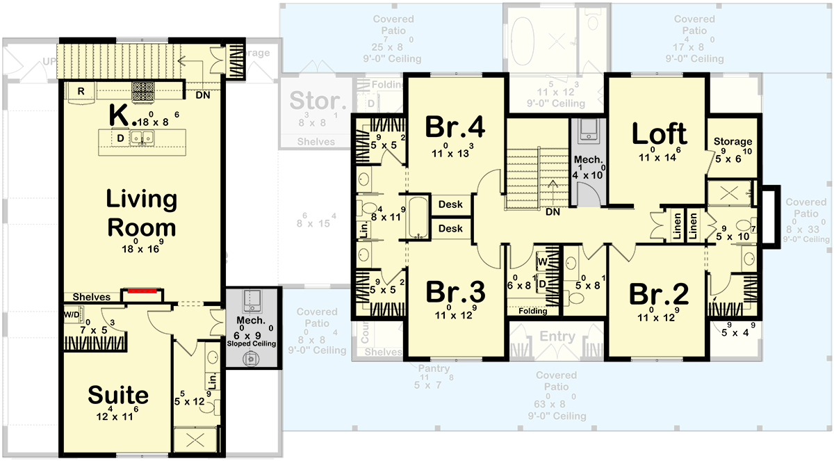 Plan 623687DJ: Spacious Five Bedroom Barndominium House Plan with Expansive Wraparound Porch - Floor Plan - Image #23 - Barndominium, Farmhouse