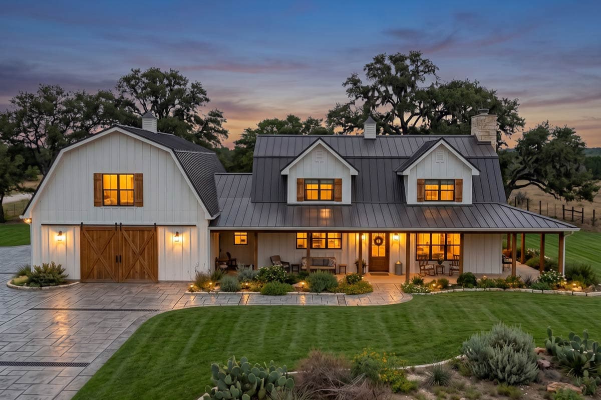 Plan 623687DJ: Spacious Five Bedroom Barndominium House Plan with Expansive Wraparound Porch - Image #3 - Barndominium, Farmhouse