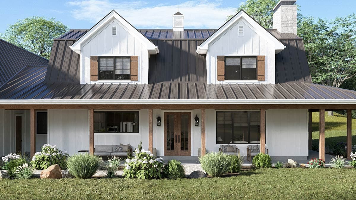 Plan 623687DJ: Spacious Five Bedroom Barndominium House Plan with Expansive Wraparound Porch - Image #5 - Barndominium, Farmhouse