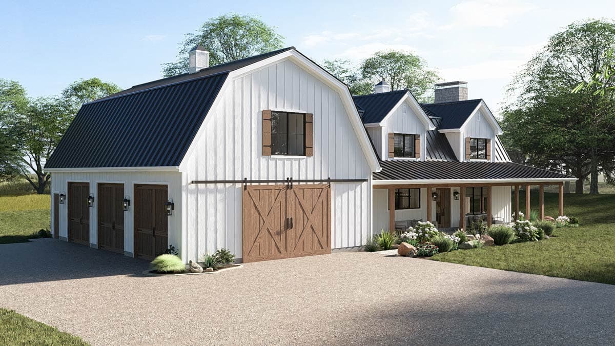 Plan 623687DJ: Spacious Five Bedroom Barndominium House Plan with Expansive Wraparound Porch - Image #6 - Barndominium, Farmhouse