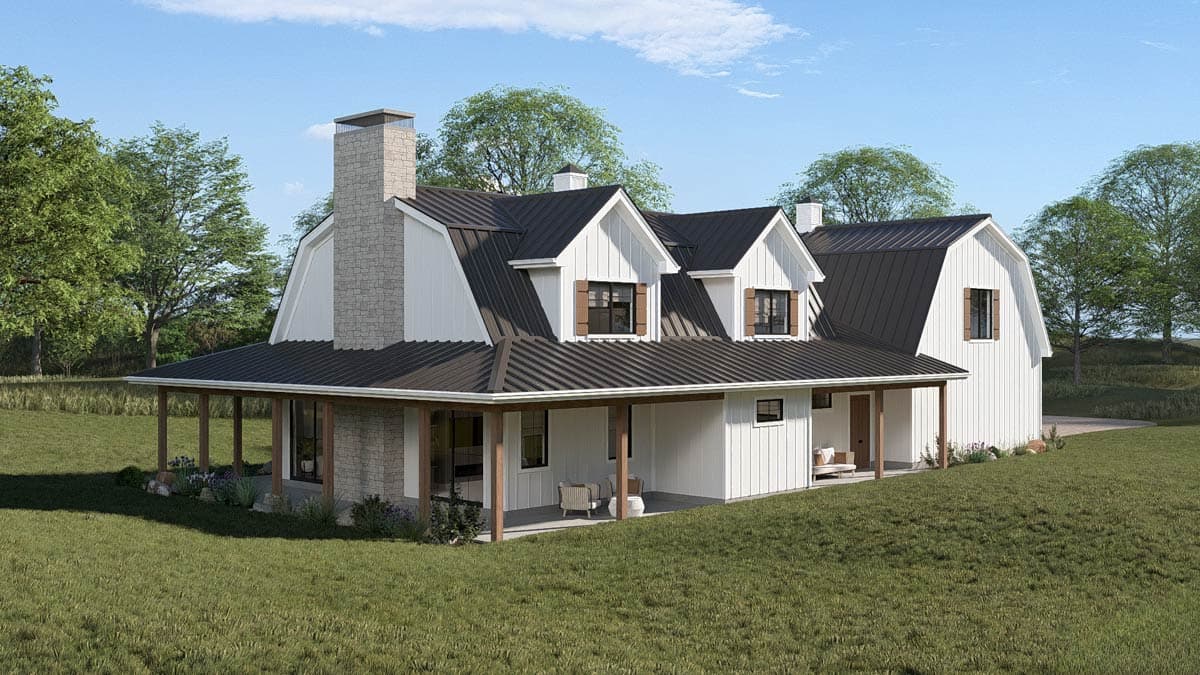 Plan 623687DJ: Spacious Five Bedroom Barndominium House Plan with Expansive Wraparound Porch - Image #8 - Barndominium, Farmhouse