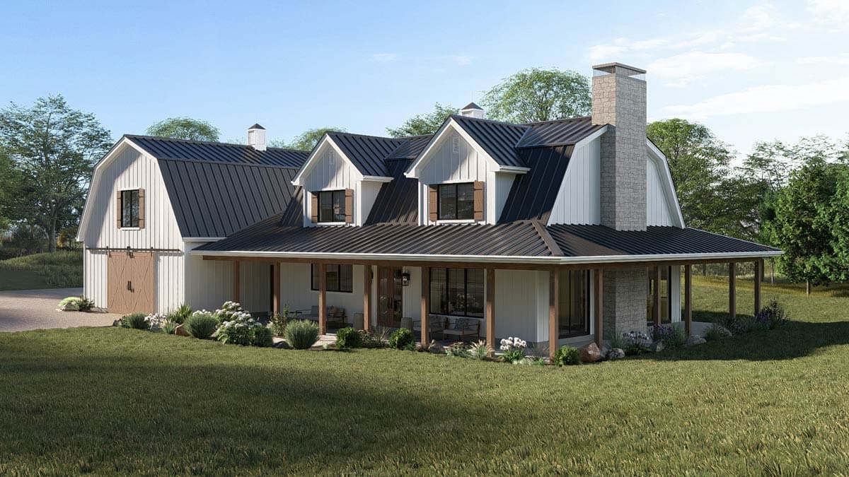 Plan 623687DJ: Spacious Five Bedroom Barndominium House Plan with Expansive Wraparound Porch - Image #9 - Barndominium, Farmhouse