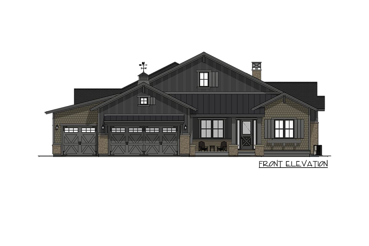 Plan 64578SC: Modern Farmhouse Ranch House Plan with Three Car Garage - Image #3 - Modern Farmhouse, New American, Ranch, Shingle