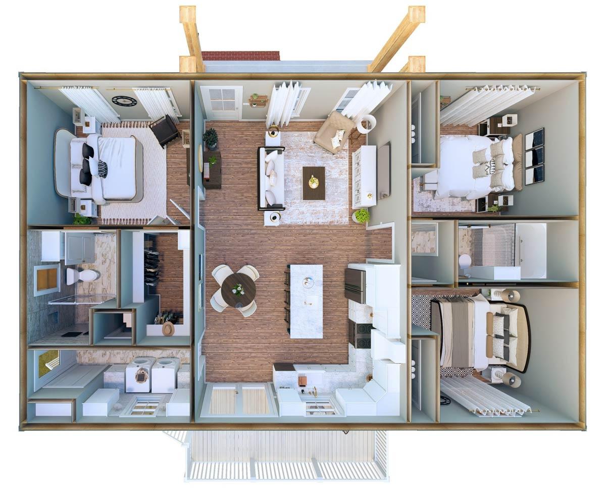 Plan 25091DH: Charming Modern Farmhouse House Plan with Three Bedrooms and Split Layout - Image #12 - Cottage, Farmhouse, Modern Farmhouse, New American