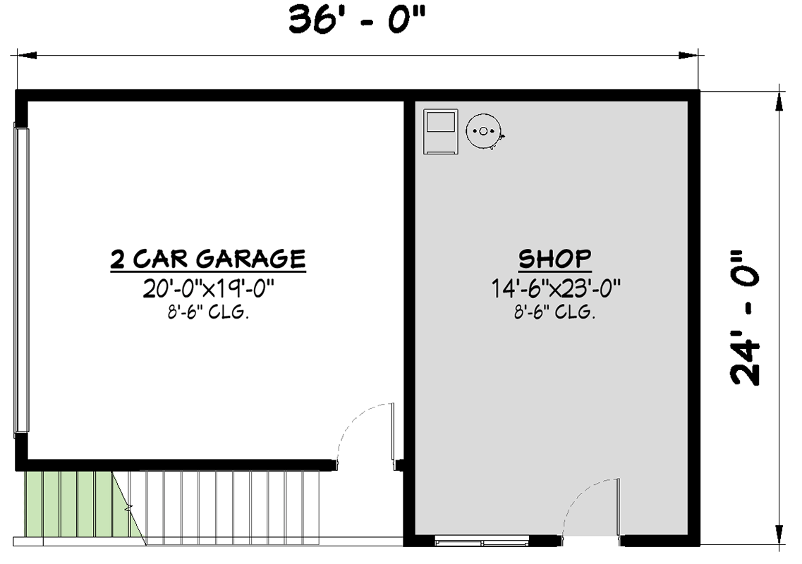 Plan 307757RAD: Charming Two Bedroom Carriage House Plan with Two Car Garage - Floor Plan - Image #12 - Carriage, Country, Traditional
