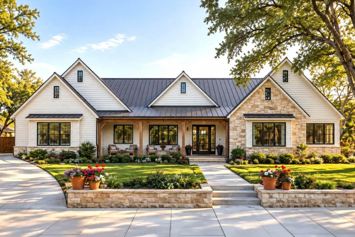Modern Hill Country House Plan with 4 Bedrooms and 3-Car Garage
