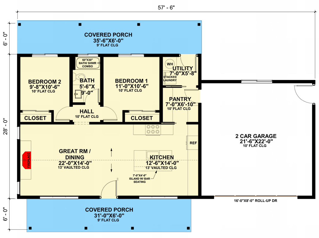 Plan 421057HFC: Charming Two Bedroom Modern Farmhouse Cottage House Plan - Floor Plan - Image #6 - Cottage, Modern Farmhouse