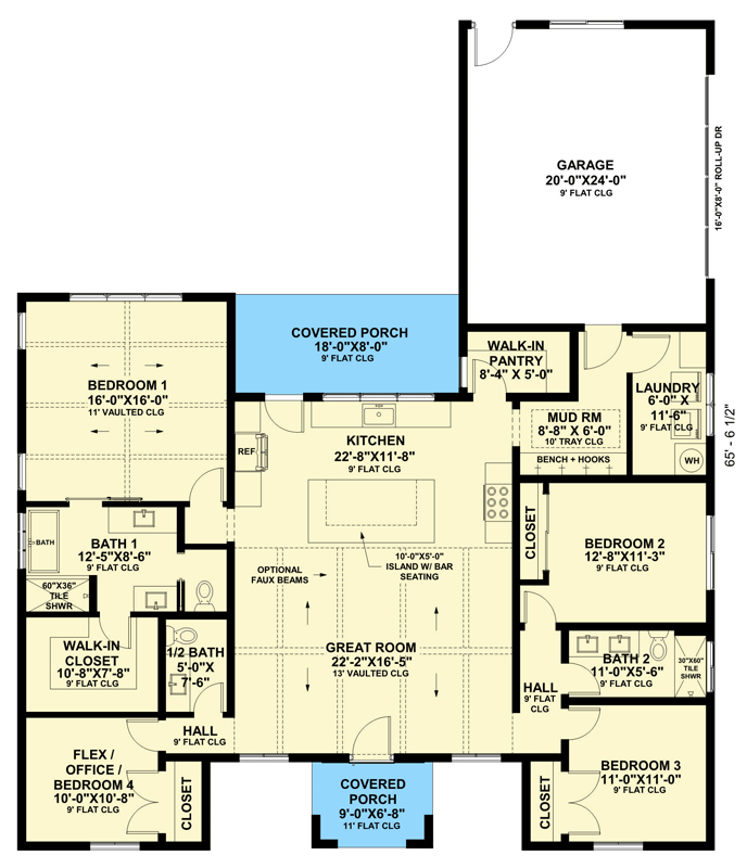 Plan 421058HFC: Modern European Farmhouse Plan with Four Bedrooms and Vaulted Ceilings - Floor Plan - Image #6 - Country, European, Modern, Ranch