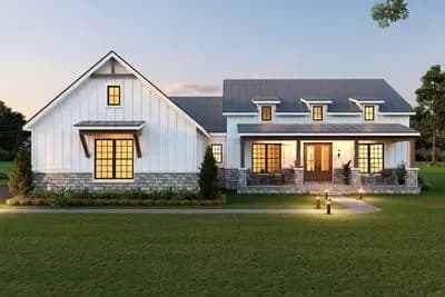 Modern Farmhouse House Plan with Three Bedrooms and Expansive Porch Space