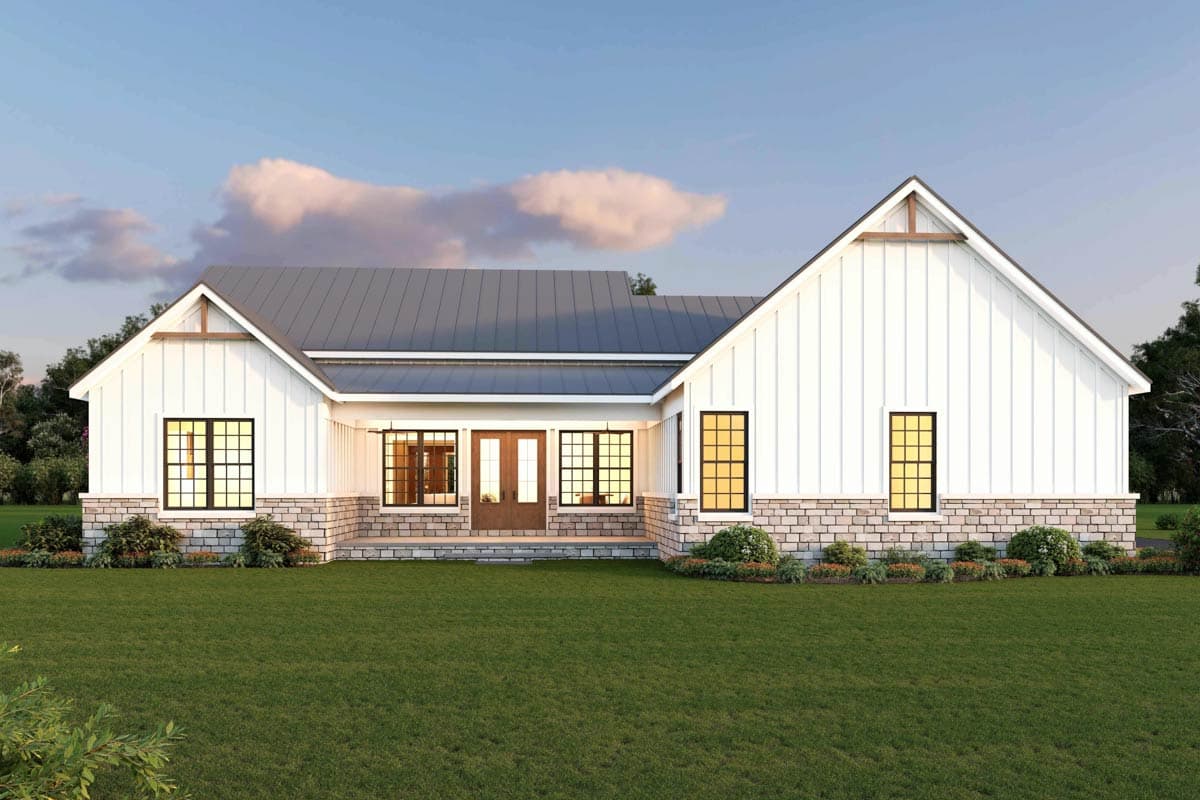 Plan 680728VR: Modern Farmhouse House Plan with Split Bedrooms and Two Story Great Room - Image #4 - Modern Farmhouse, New American