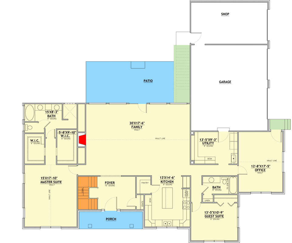 Plan 849190PGE: Country Ranch House Plan with Three Car Garage - Floor Plan - Image #3 - French Country, Ranch, Traditional