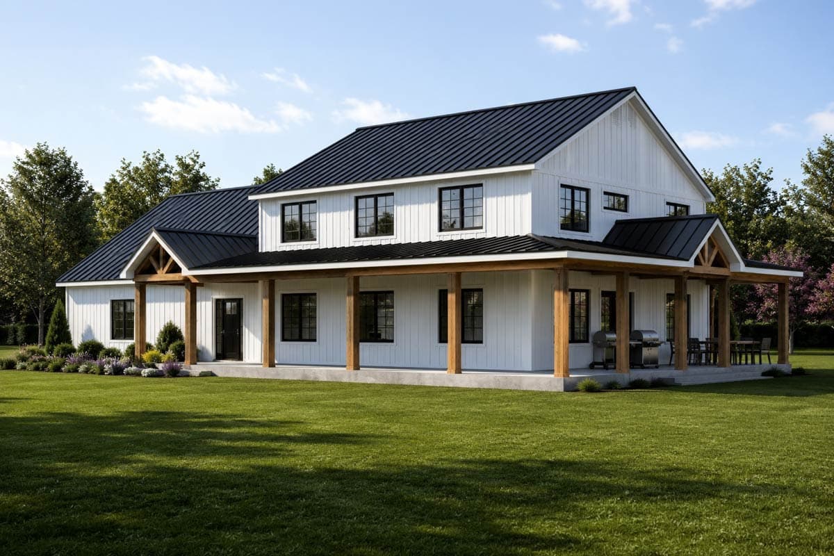 Plan 135483GRA: Modern Farmhouse House Plan with Seven Bedrooms and Wraparound Porch - Image #2 - Country, Craftsman, Farmhouse, Modern, Modern Farmhouse