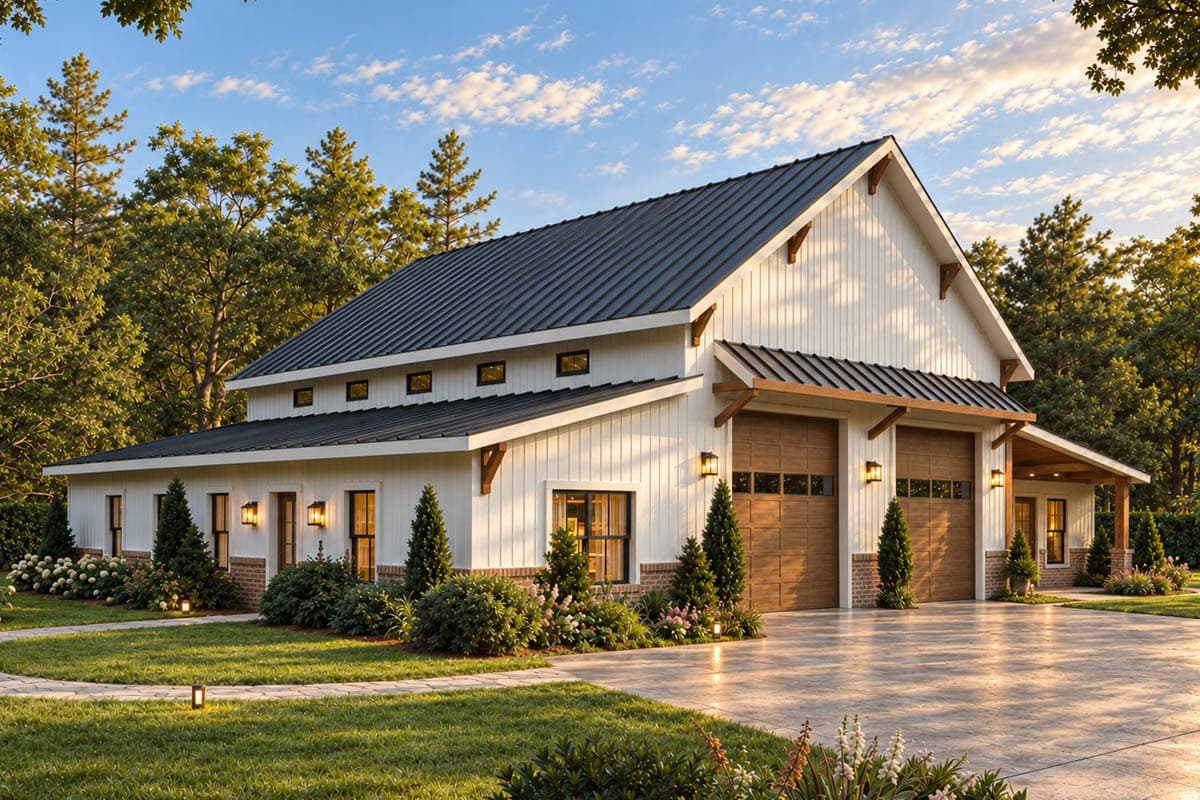Plan 810070RBT: Modern Farmhouse Barndominium House Plan with Massive RV Garage and Workshop - Image #1 - Barndominium, Country, Farmhouse, Modern Farmhouse, New American