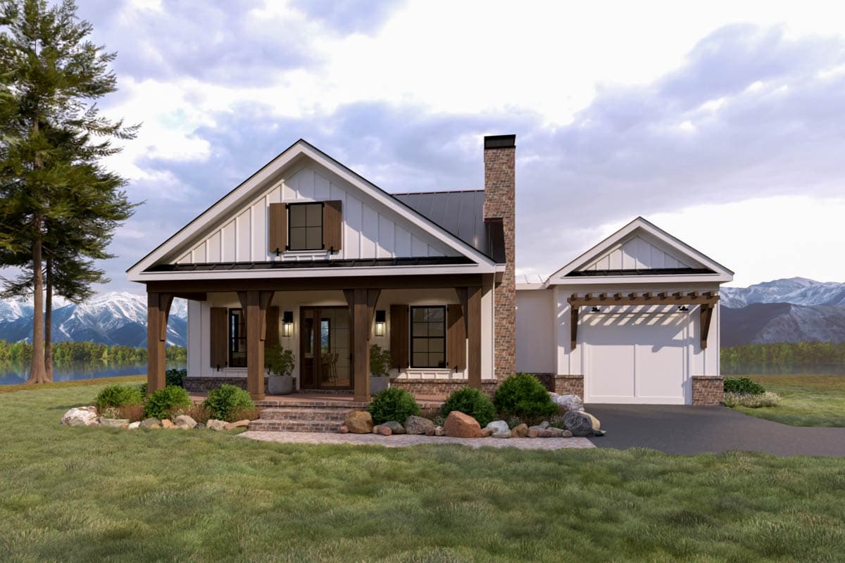 Plan 865033SHW: Craftsman Cottage House Plan with One Bedroom and Garage - Image #1 - Cottage, Craftsman, Farmhouse