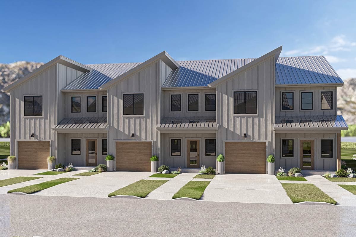 Plan 623689DJ: Contemporary Triplex House Plan with Three Bedrooms and Attached Garages - Image #5 - Contemporary, Modern