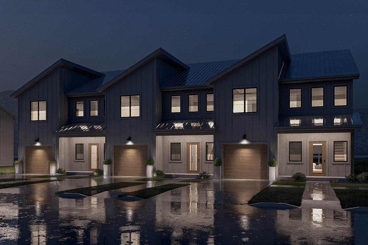 Plan 623689DJ: Contemporary Triplex House Plan with Three Bedrooms and Attached Garages - Image #8 - Contemporary, Modern