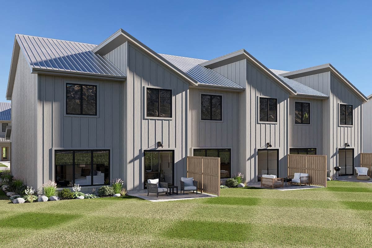 Plan 623689DJ: Contemporary Triplex House Plan with Three Bedrooms and Attached Garages - Image #7 - Contemporary, Modern