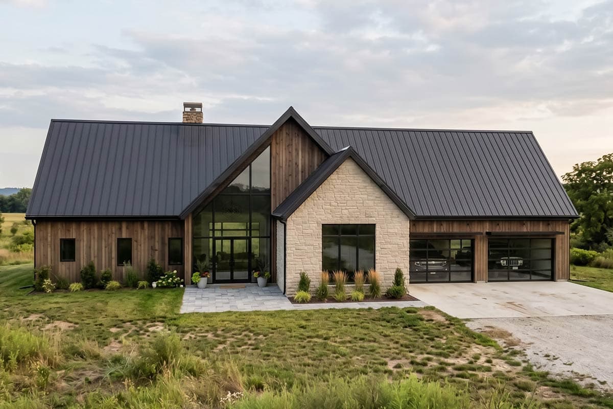 Modern Barndominium House Plan with 2 Bedrooms and 4-Car Garage