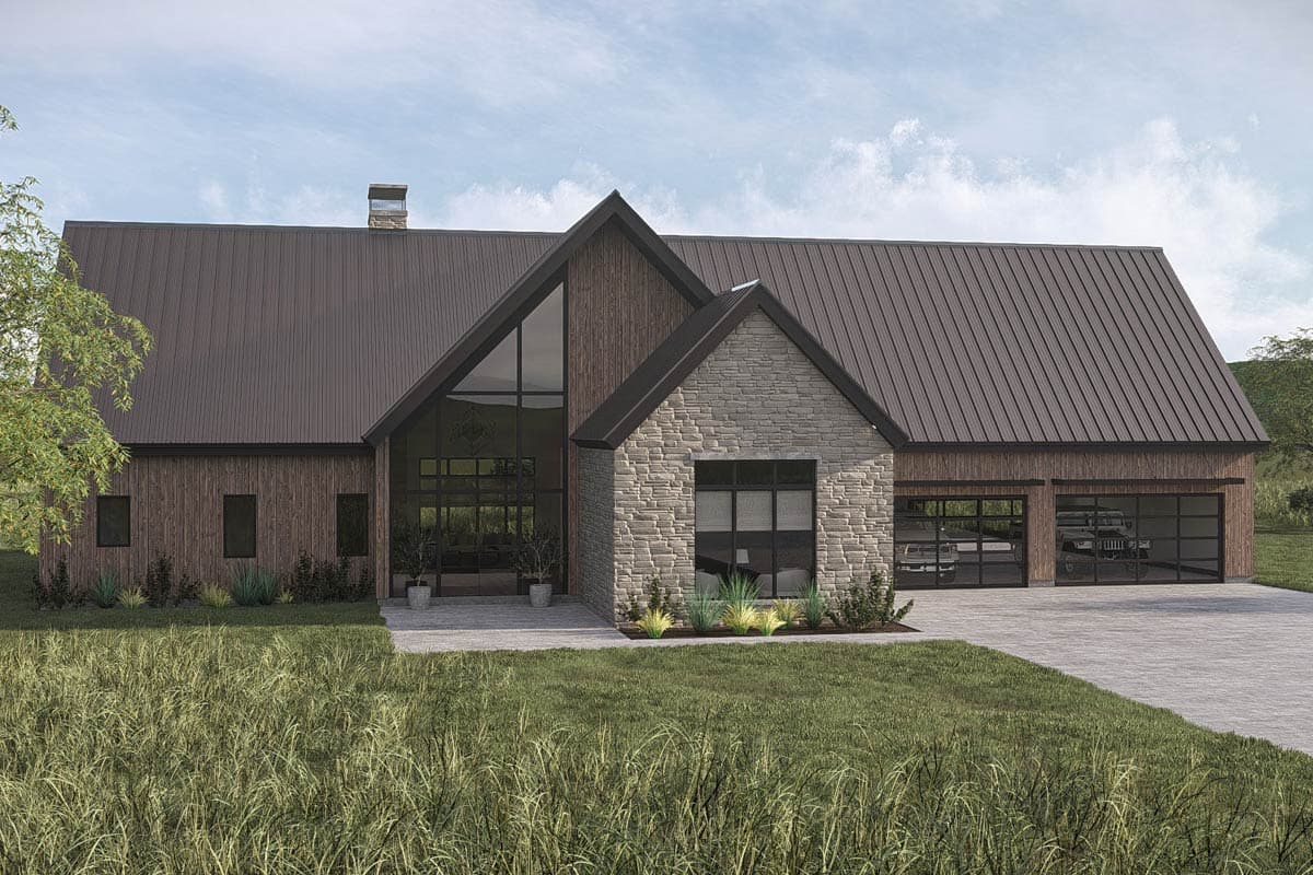 Plan 623690DJ: Modern Barndominium House Plan with 2 Bedrooms and 4-Car Garage - Image #3 - Barndominium, Modern