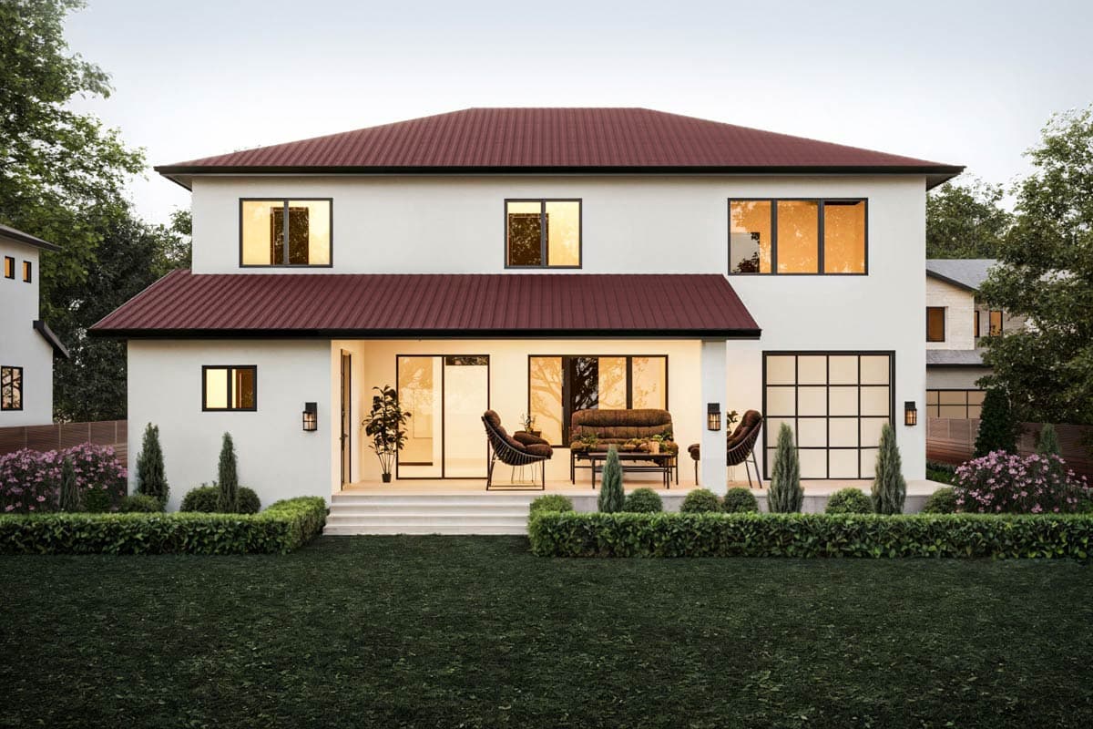 Plan 666325RAF: Contemporary Mediterranean House Plan with Four Bedrooms and Private Veranda - Image #3 - Contemporary, European, Mediterranean
