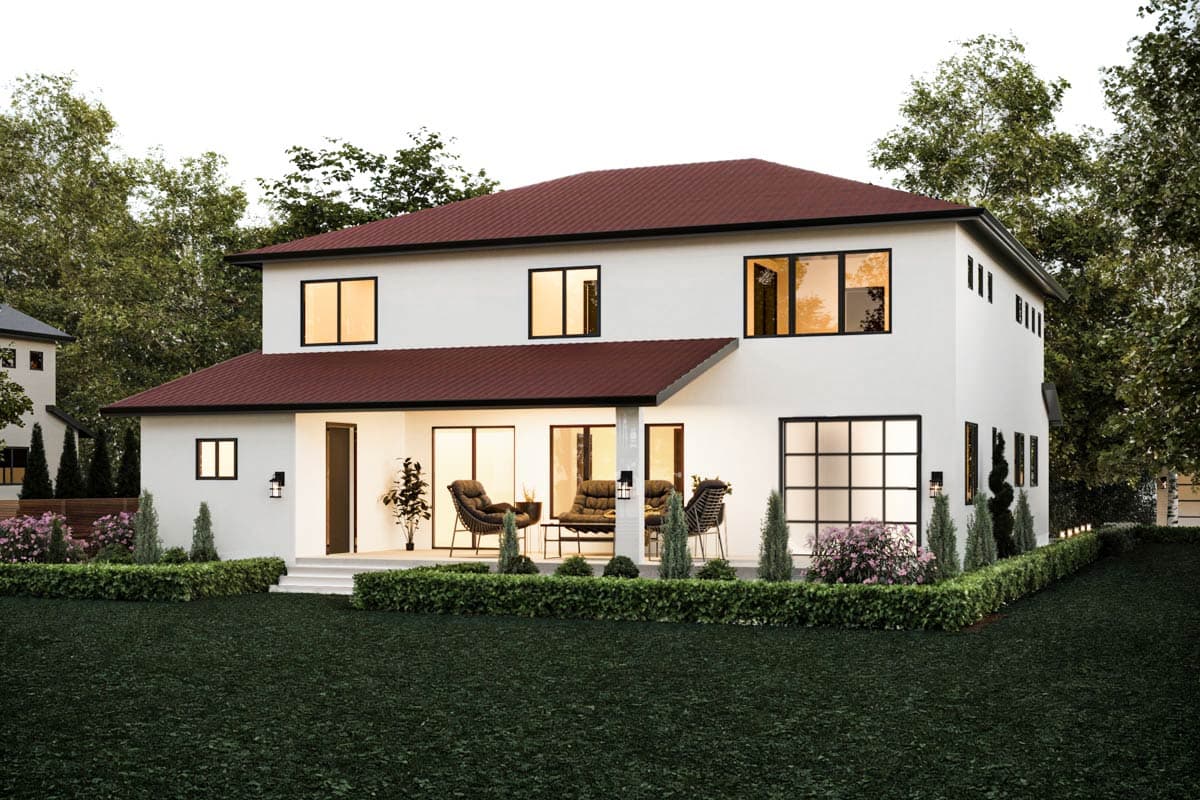 Plan 666325RAF: Contemporary Mediterranean House Plan with Four Bedrooms and Private Veranda - Image #4 - Contemporary, European, Mediterranean