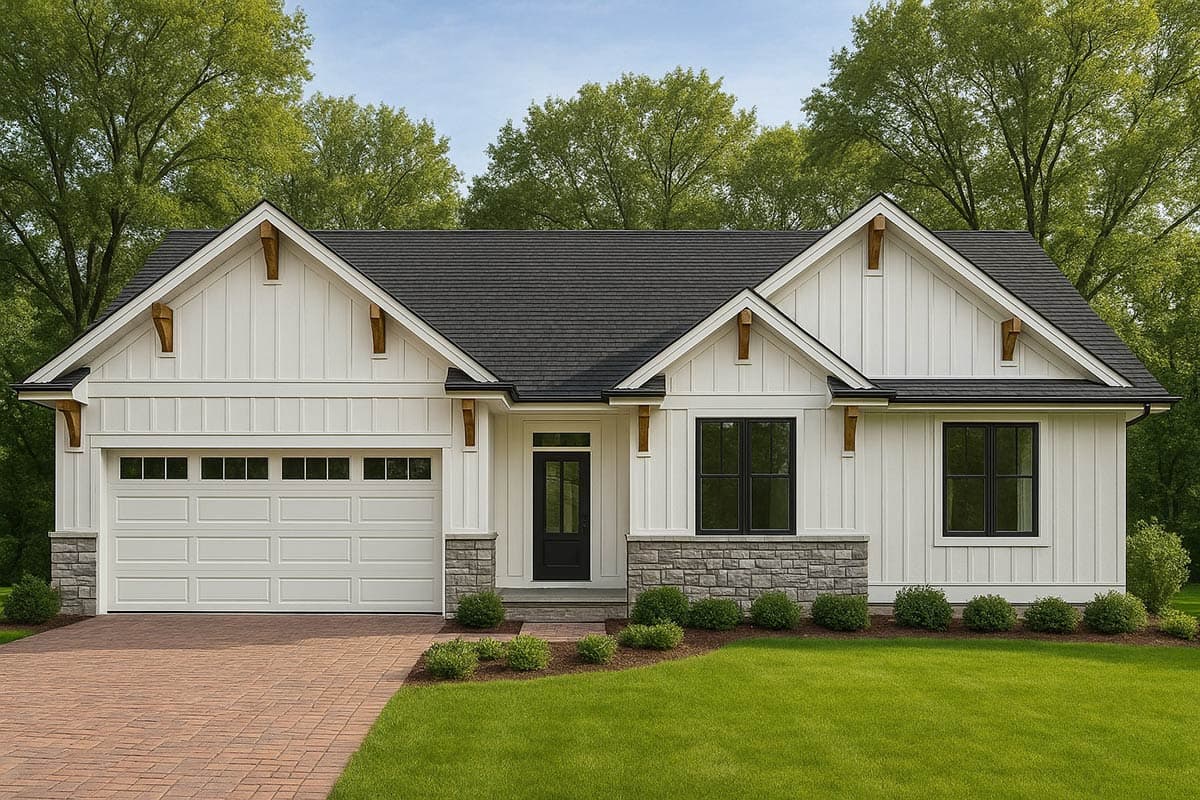 Plan image - 267128SPK:1,600 Sq Ft Craftsman Rancher with Tray Ceiling Great Room and Covered Patio