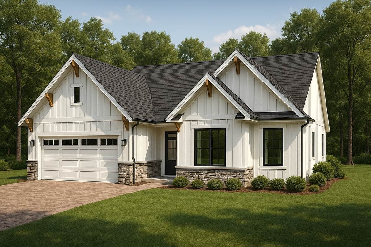 Plan 267128SPK: 1,600 Sq Ft Craftsman Rancher with Tray Ceiling Great Room and Covered Patio - Image #2 - Craftsman, Modern Farmhouse, Ranch, Traditional