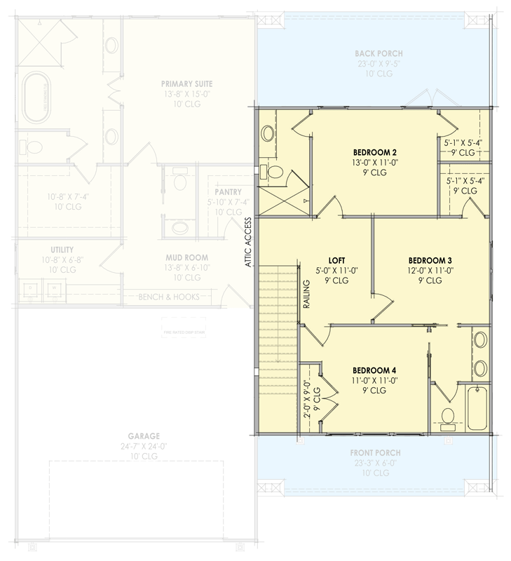 Plan 818230JSS: Four Bedroom Farmhouse House Plan with Main Level Primary Suite - Floor Plan - 2nd Level - Country, Farmhouse, Traditional