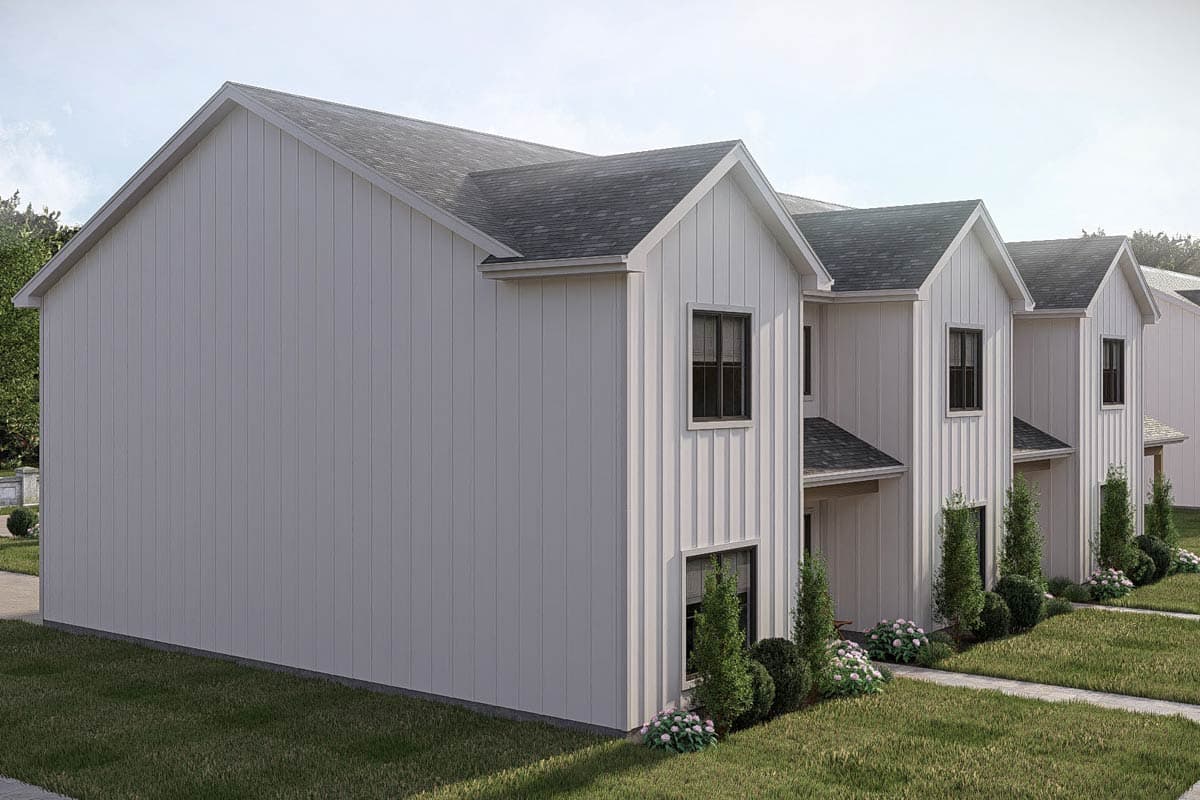 Plan 623692DJ: Two-Story Townhome Triplex Plan with Three Bedrooms and Private Patios - Image #4 - Country, Farmhouse, Traditional
