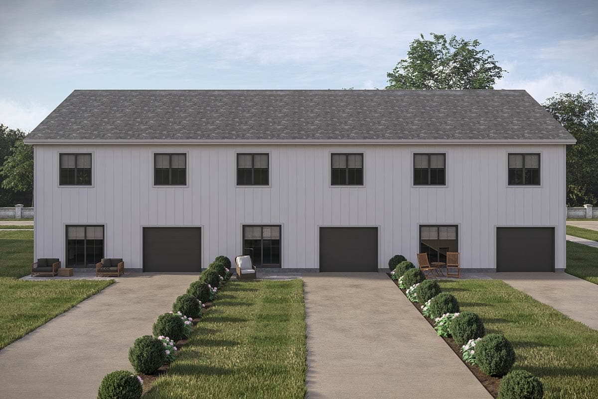 Plan 623692DJ: Two-Story Townhome Triplex Plan with Three Bedrooms and Private Patios - Image #5 - Country, Farmhouse, Traditional