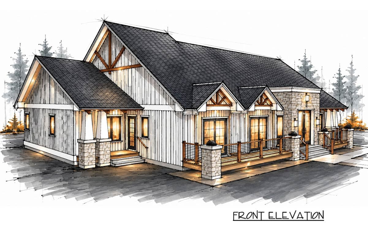 Plan 147080RML: Transitional Modern House Plan with Three Bedrooms and Front-Entry Garage - Image #4 - Country, Mid Century Modern, New American, Transitional