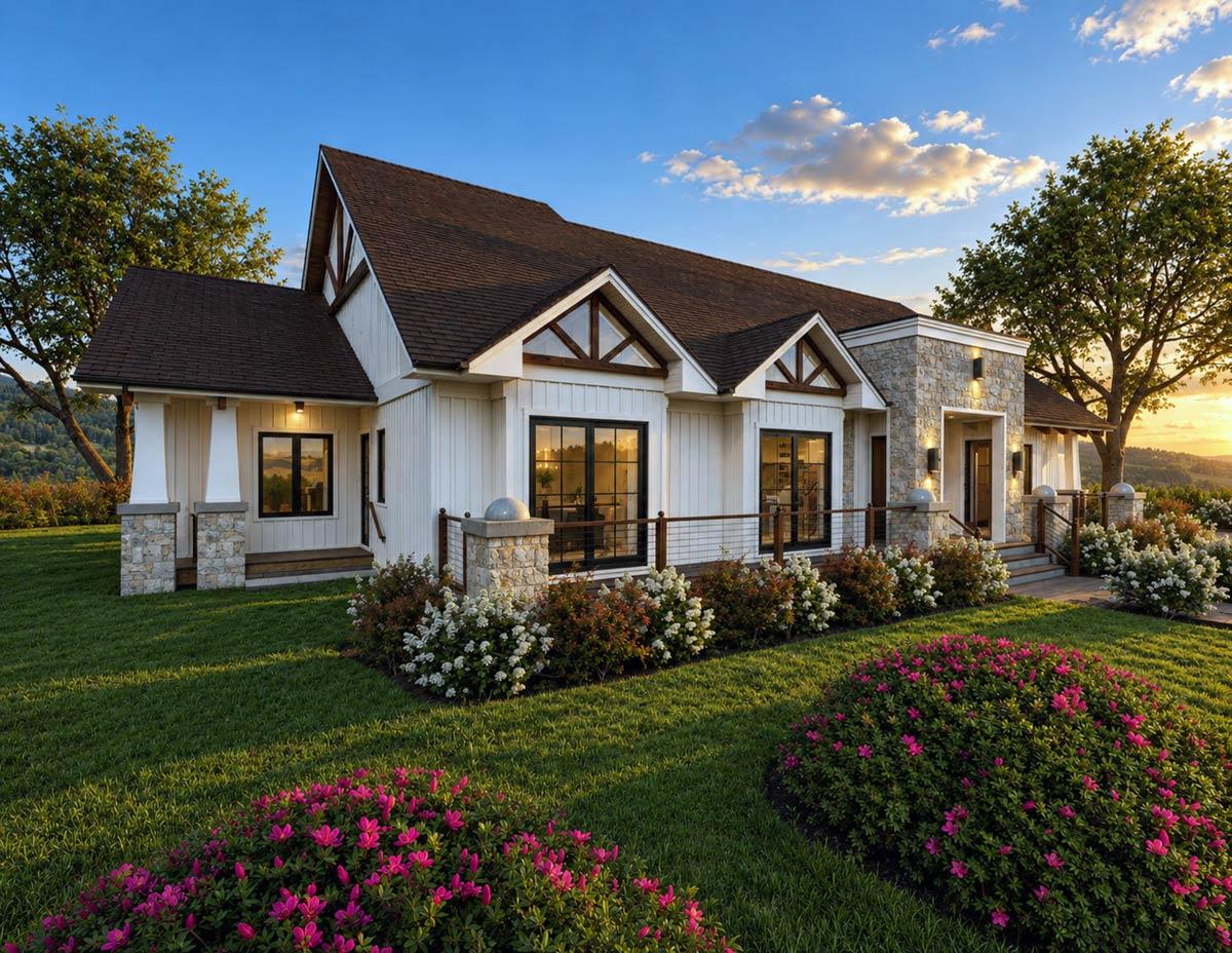 Plan 147080RML: Transitional Modern House Plan with Three Bedrooms and Front-Entry Garage - Image #6 - Country, Mid Century Modern, New American, Transitional