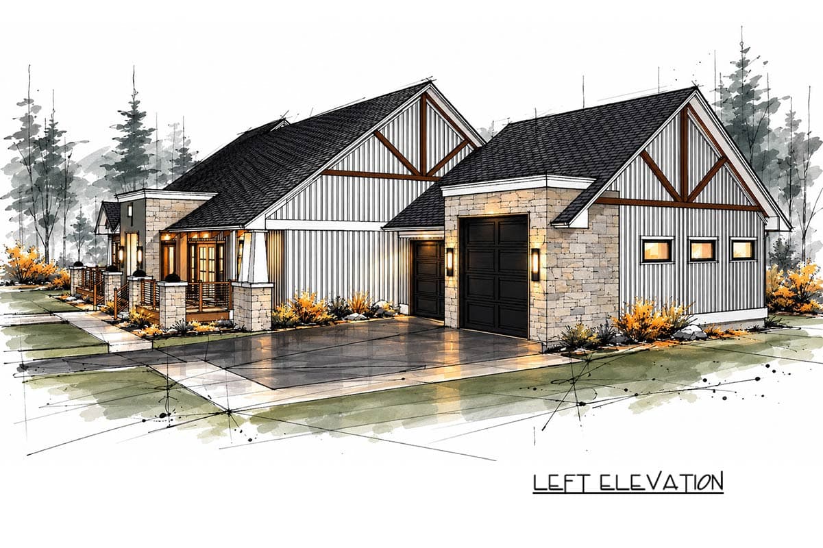 Plan 147080RML: Transitional Modern House Plan with Three Bedrooms and Front-Entry Garage - Image #5 - Country, Mid Century Modern, New American, Transitional