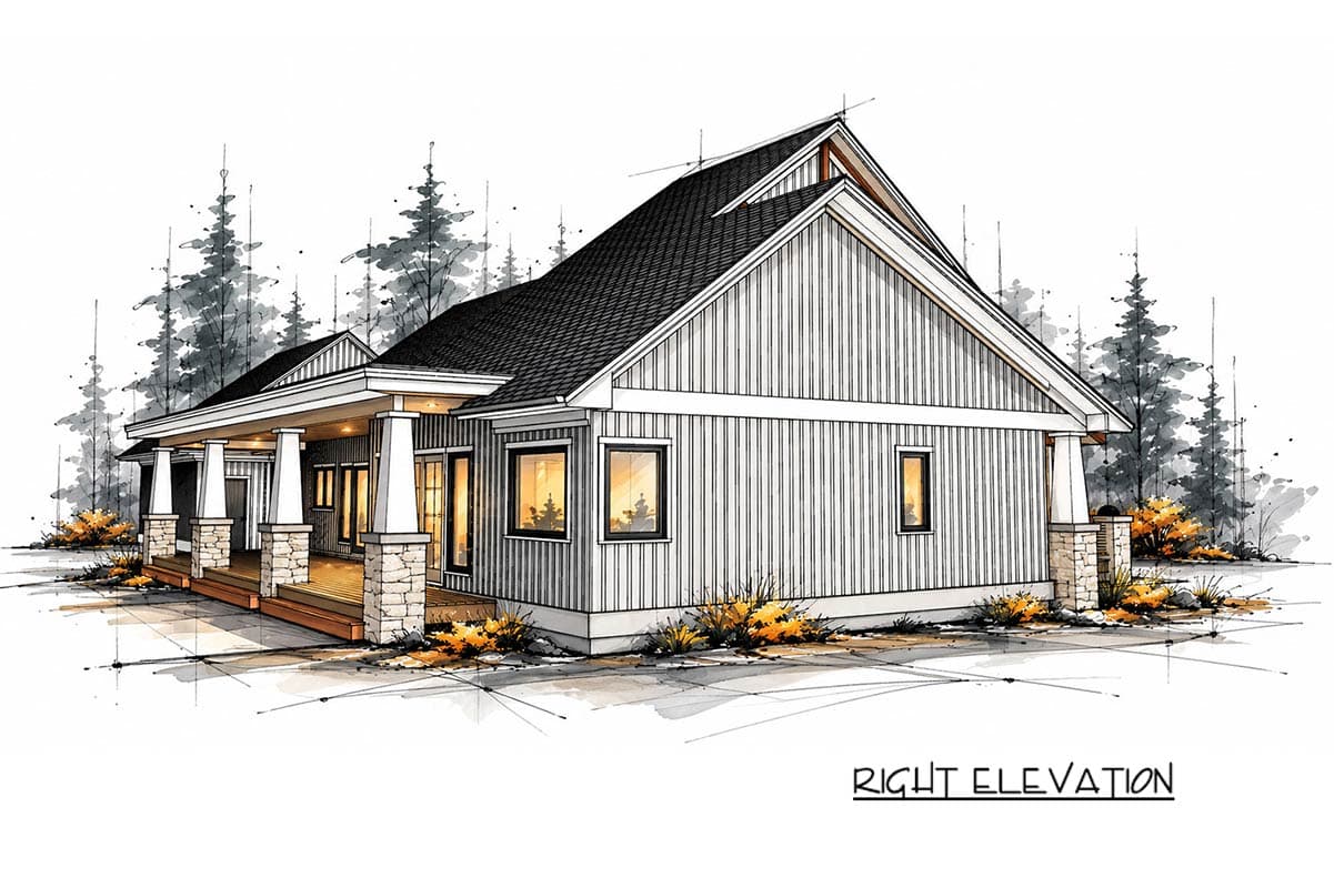 Plan 147080RML: Transitional Modern House Plan with Three Bedrooms and Front-Entry Garage - Image #8 - Country, Mid Century Modern, New American, Transitional