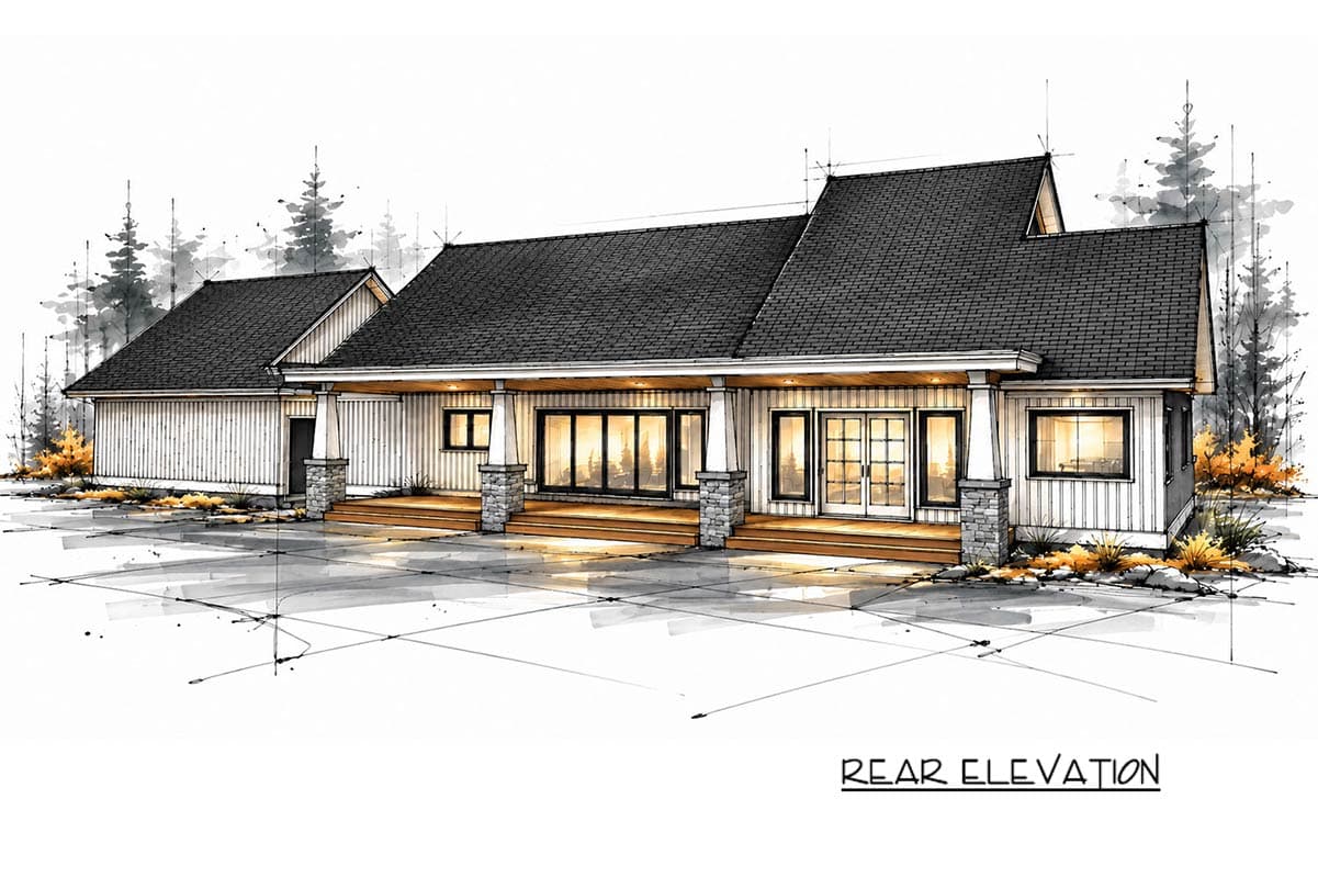 Plan 147080RML: Transitional Modern House Plan with Three Bedrooms and Front-Entry Garage - Image #7 - Country, Mid Century Modern, New American, Transitional
